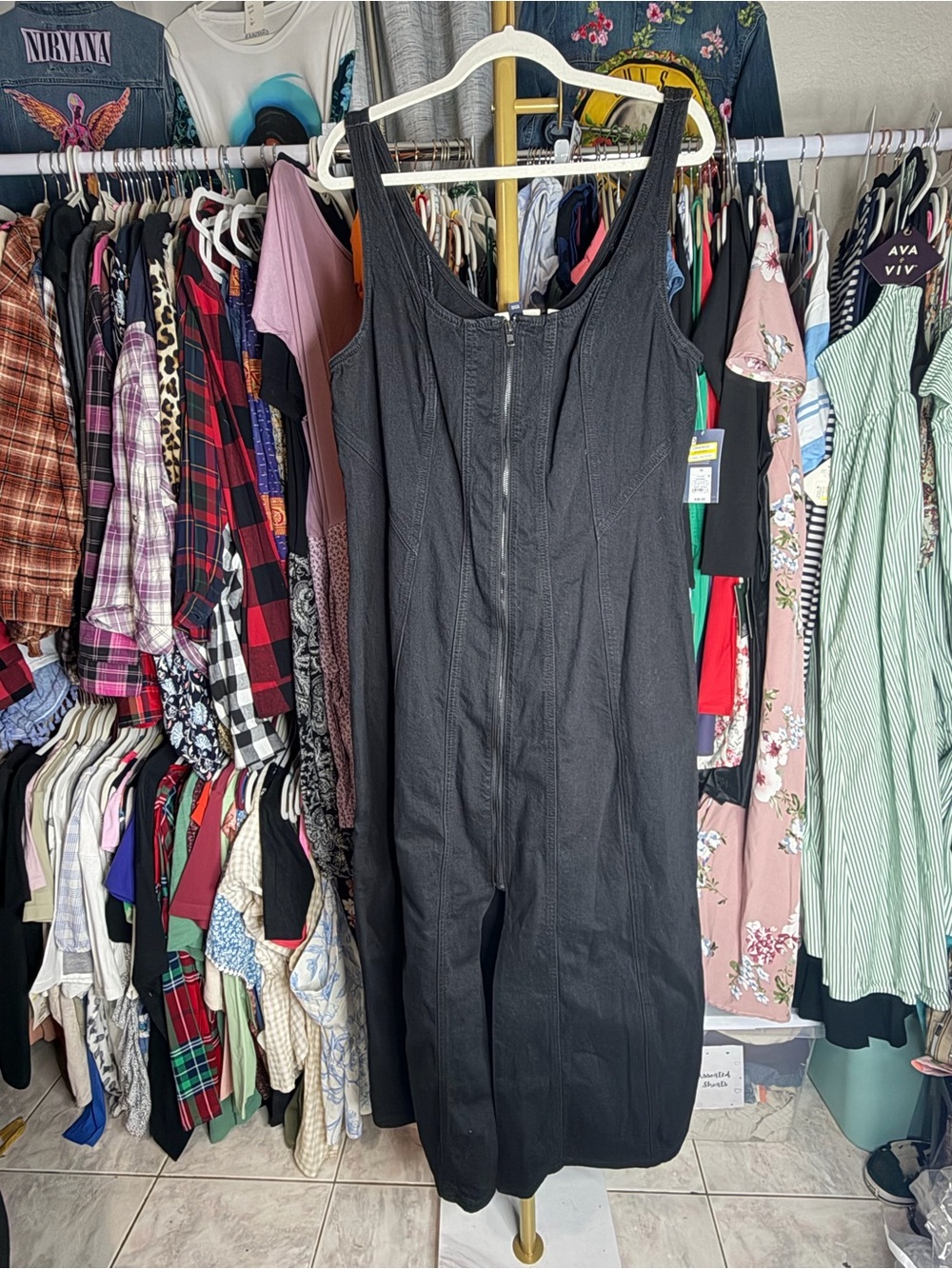Universal Thread Black Denim Sleeveless Zip-Front Maxi Dress - Picture 2 of 4